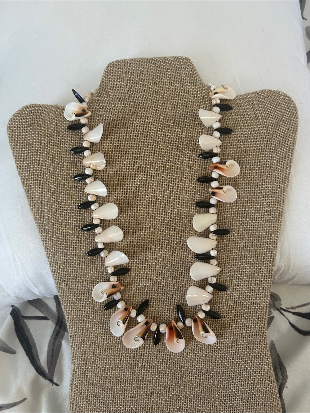 Vintage Cream & Black Shell Statement Necklace